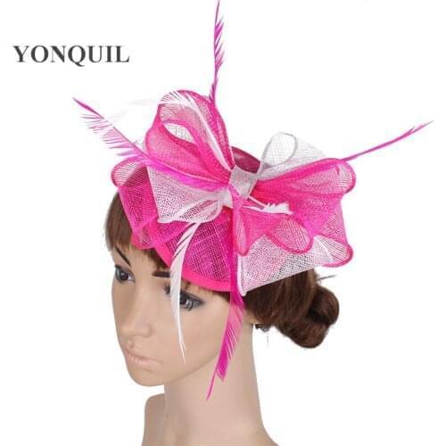 Elegant Women Sinamay Headpiece Headband Bride Wedding Fashion Fedora Caps Fancy Feathers Ladies Occasion Fascinator Hats Mesh