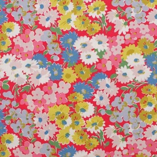 1 yard Cotton Canva Fabric for sewing, pathwork, bag, curtain, hadmaking- Small flowers on red background (width=140cm,400g)