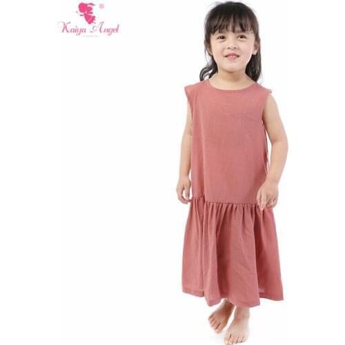 Kaiya Angel 2019 New Hot Summer Sleeveless Mid-Calf Invisible Zipper Kids Baby Girl Dress Ruched Simple Style Factory Wholesale