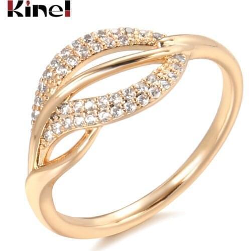 Kinel Fashion Natural Zircon Rings for Women 585 Rose Gold Leaf Ring Luxury Vintage Wedding Jewelry