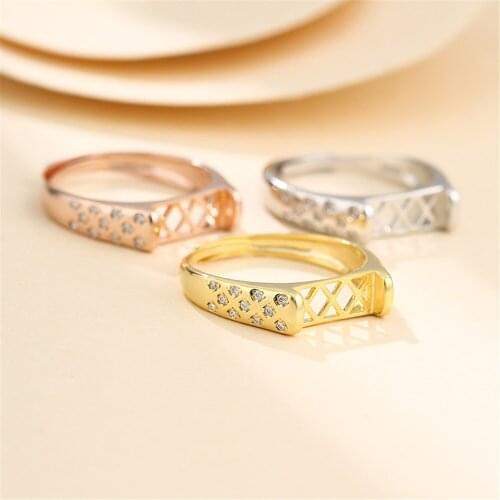 Ring Blank for 5x11mm Rectangle Cabochons Ring Setting Gold Plated 925 Silver Zircon Adjustable Ring Base SR0361