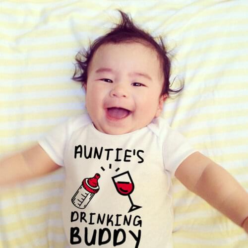 Summer Baby Clothes Newborn Girl Boy Cotton Short Sleeve Baby Rompers Aunties Drinking Budddy Toddler Baby Outfits