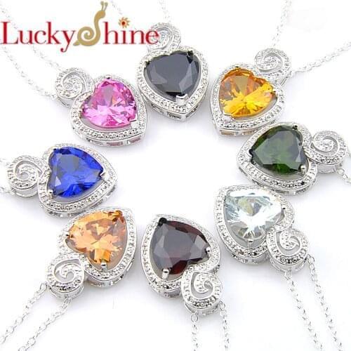 Luckyshine - 925 Silver Necklaces Pendants Lady gifts multi-color Heart-shaped Gems Necklaces Pendants New