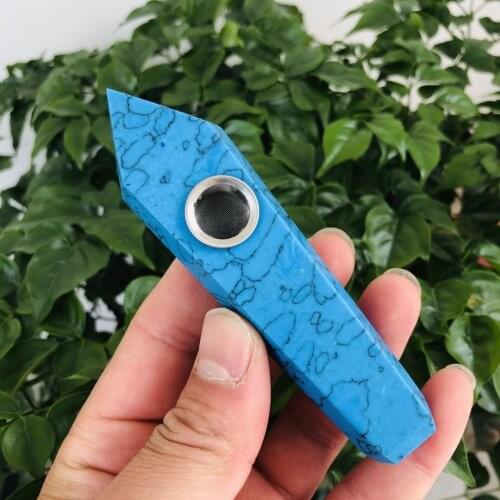 MOKAGY 10cm Natural Blue Turquoise Quartz Crystal Smoking Pipe Wands For Reiki Healing Gifts 1pc