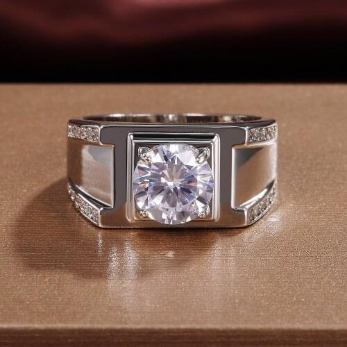 Male Luxury White Crystal Stone Ring Vintage Silver Color Big Wedding Rings For Men Charm Round Zircon Square Engagement Ring