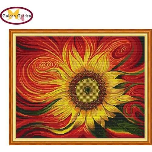 GG Sunflower Flowers Chinese Cross Stitch Kit Art Deco Patterns Embroidery Needlework Set Pastoral Cross Stitch for Home Decor