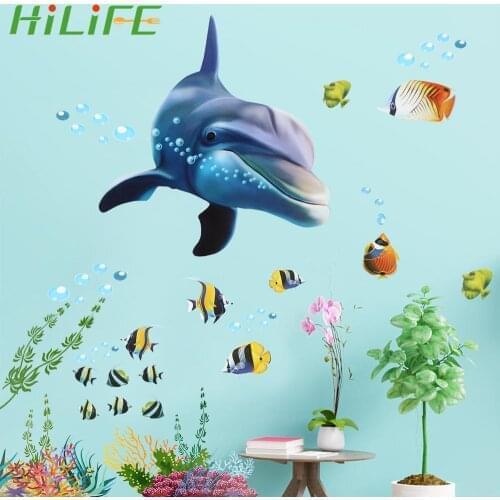Bathroom Kitchen Wall Sticker Ocean Deep Water Sea Stickers Kids Room Dolphin Fish Decorative Living Room Decorations Waterproof