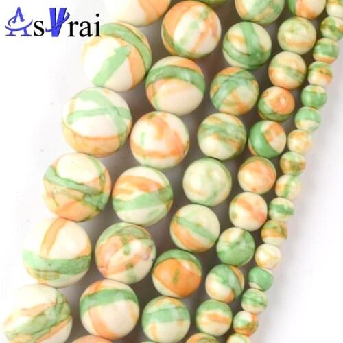 Natural Stone Green Orange Strip Rain Stone Beads For Jewelry Making 4 6 8 10 12mm Round Loose Spacer Beads DIY Bracelet Charms