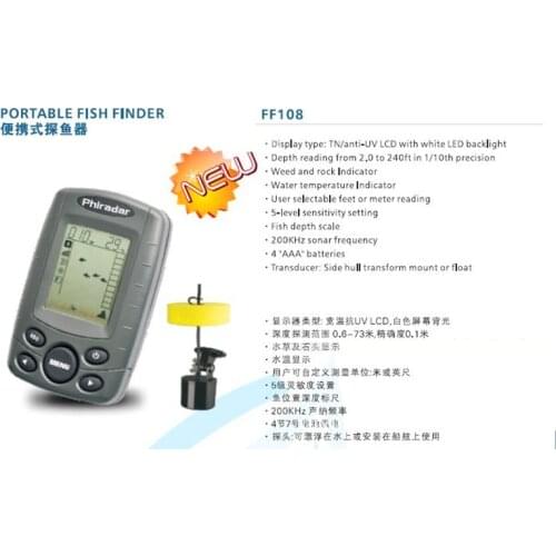 New fish finder FF 108 Portable Fish Finder FishFinder Outdoor Fishing Sonar Sensor display 2.8