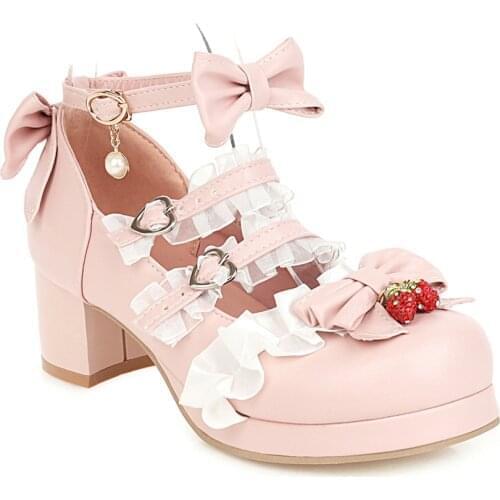 Chunky Platform Girls Lolita Shoes Mid Heel Round Toe Bows Students Princess Sexy Nightclub Cosplay Party Korean British Style