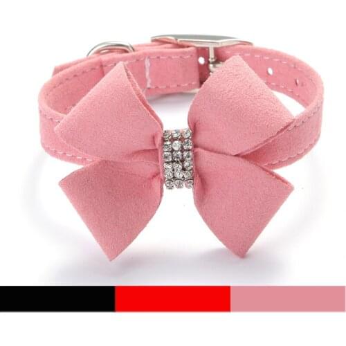 Rhinestone BOW Soft velvet Adjustable necklace Collars for Dog Pet puppy Cat cute small to large dog collar Free shipping