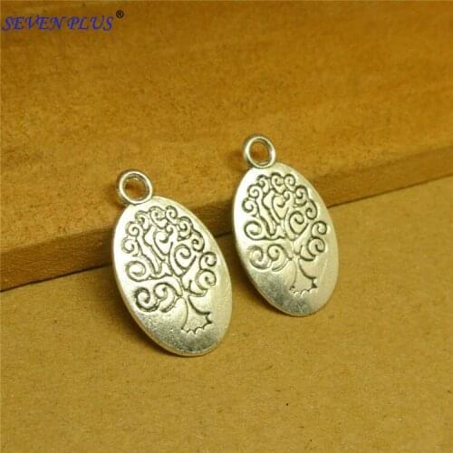 High Quality 20 Pieces/Lot 24mm*15mm Antique Silver Plated Life Tree Oval Pendants Charms