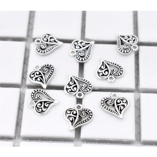 20pcs/lot 14x14mm Antique Silver Plated Heart Charms Pendant DIY Handmade Jewelry Accessories
