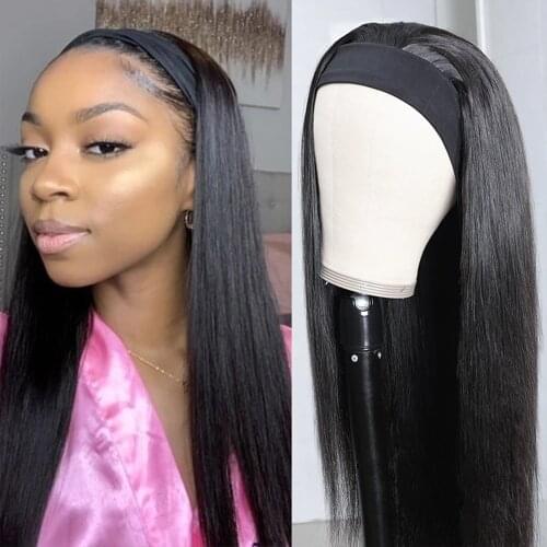 Straight Headband Wig 100% Human Hair Wigs For Women Free Scarf Remy Peruvian Straight Hair Wig Full Machine Made Wig Glueless