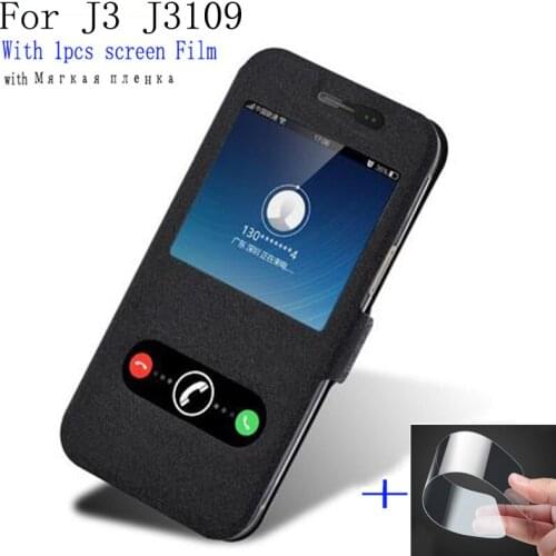 Luxury phone case For Samsung galaxy J3 case J3109 shell open window PU leather case for galaxy J 3 J3109 flip case back cover