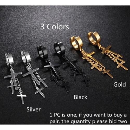 3 Crosses Tassels Stainless Steel New Vintage Hip-Hop Steampunk Punk Jewelry Stud Earring Cool Fashion For Unisex Women Men