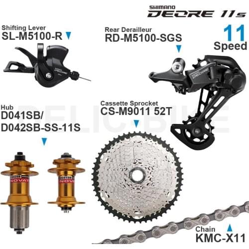 SHIMANO DEORE M5100 11Speed Groupset with Shifter Rear Derailleur and Bracket Cassette 11-50T 52T X11 Chain and Hub