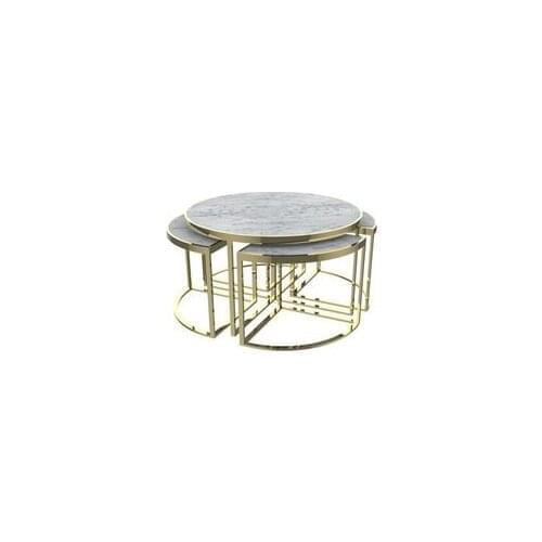 Modern Irene Carrara White Marble Polished Brass Medium Coffee table coffe table
