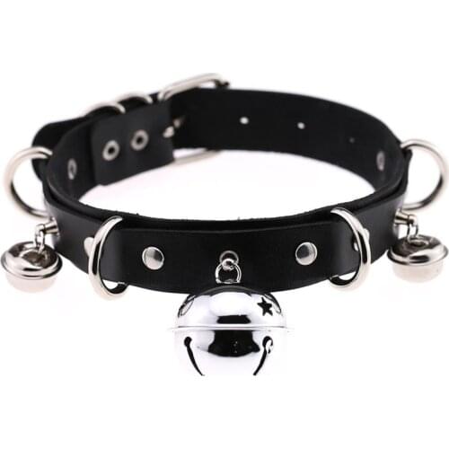 Punk Sexy Handmade Gothic Choker Neck Trend Punk Leather Collar belt Necklace with Bells Club Party Goth Jewelry Wholesale