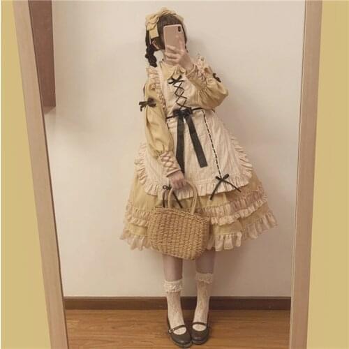 Victorian dress kawaii girl gothic lolita op loli cosplay Sweet lolita dress vintage bandage lace bowknot peter pan collar
