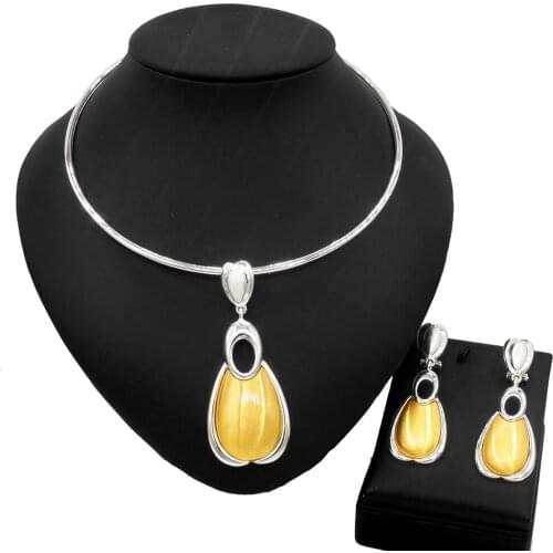 Yulaili Simple Oval Shape Silver-Plated Necklace Alloy Pendant and African Woman Girl Jewelry Sets Earrings Fashion Trend Gifts