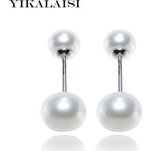 YIKALAISI 2017 100% natural freshwater pearl jewelry stud earrings double real pearl 925 sterling silver jewelry for women girls