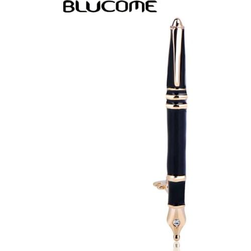 Blucome Latest Vivid Black Pen Shape Enamel Brooch Alloy Stationery Brooches For Women Men Suit Dress Bag Pin Decoration Jewelry