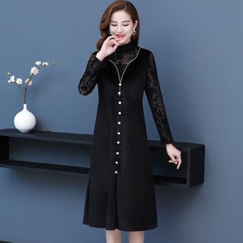 Spring Summer Women Gold velvet Half Sleeve Vintage Midi Dress Female Stitching lace V Neck Dresses vestidos mujer Plus Size 5xl