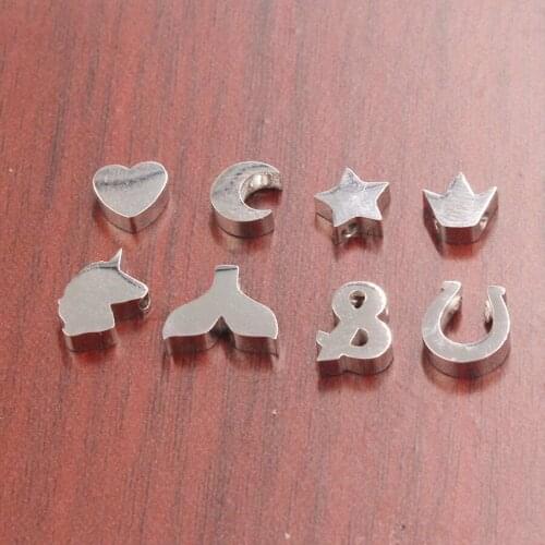 1.8mm Hole Stainless Steel Moon Mermaid Fishtail Star Heart Crown Horseshoe Unicorn Bead Charm mirror polished wholesale 30pcs