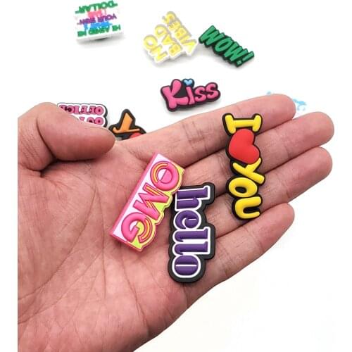 1pc Cute Cartoon Letters Shoe Charms Accessories Funny Croc Decoration Buckles Fit Wristband Sandals Garden Shoes Kids Xmas Gift