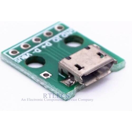 5 pcs DIY Micro USB B type Receptacle Female Socket Adapter 5 Pin Through Holes PCB Adapter 1x5 2.54 mm Header Converter