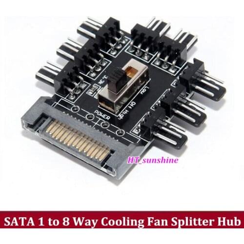 5PCS PC Computer SATA 1 to 8 Multi Way Splitter Cooling Fan Hub 3pin 12V Power Socket PCB Adapter 2 Level Speed Controller