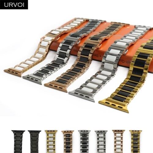 URVOI link bracelet for apple watch 6 SE 5 4 3 band ceramic strap for iWatch 40 44mm stainless steel with butterfly buckle band