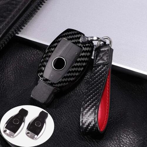 PC+TPU Carbon Fiber Grain Key Case Cover Shell Key Chain For Benz Mercedes A B R G Class GLKGLA W204 W251 W463 W176