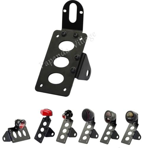 Black Rear Tail Brake Light Side Mount License Plate Bracket Holder Custom for Cafe Racer Cruiser Bobber Chopper w/ 3/4" Axles