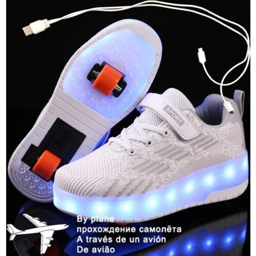 Size 28-41 Roller Sneakers for Kids Boys LED Light Up Shoes with Double Wheels USB Charging Skate Shoes for Children Boys Girls