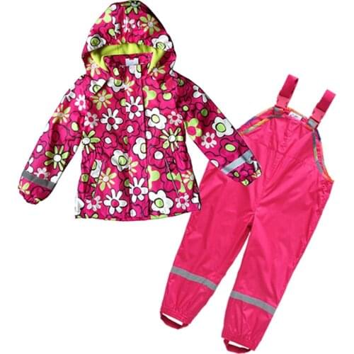 Kids wind suit jacket & pants, water resistance suit, kids windproof set, kids spring/autumn clothing set, floral jacket
