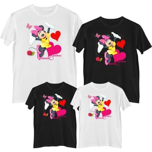 Disney Minnie Mouse T shirt Summer Comfortable 100% cotton Fashion Women tee shirt T-shirt for girls Mother and daughter dress