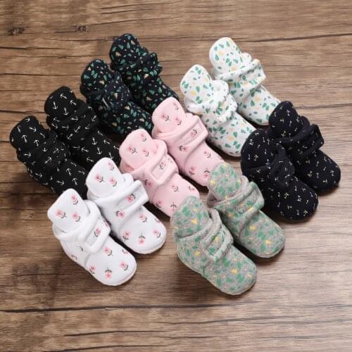 Cotton Print Newborn Baby Socks Shoes Boy Girl Toddler First Walkers Booties Cotton Soft Anti-slip Warm Infant Crib Shoes
