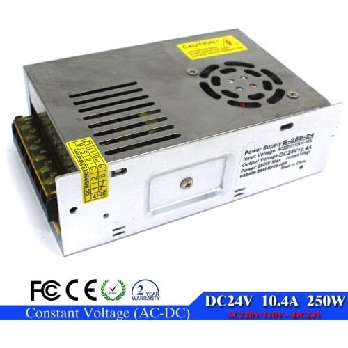 Power source 24V 10.4A 250W Switching Power Supply Driver AC 100-240V Input to DC 24V SMPS for LED Strip Lamp CNC CCTV Printer