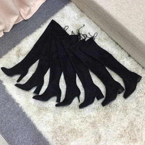 Classic Spring Autumn Boots For Woman Genuine Leather Boots Stretch Velvet Over The Knee Boots Fashion Black Womens Boots 34-42