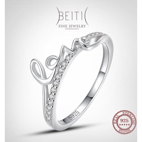 Beitil Charm Love Letter 100% Real 925 Sterling Silver Zircon Finger Ring Ins Fashion Ring For Women Silver Jewelry