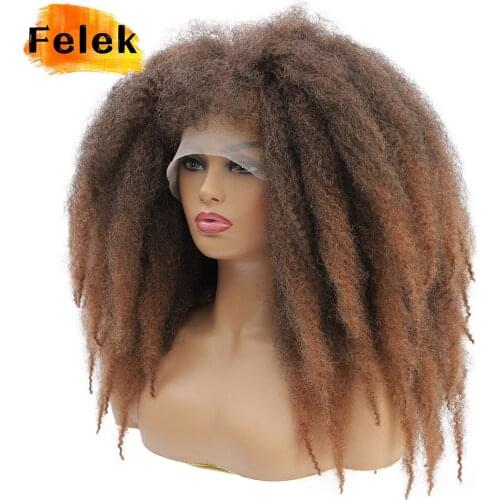 Short Afro Crochet Hair Lace Front Wigs With Bangs For Black Women African Synthetic Ombre Glueless Cosplay Wig Lace Wig Felek