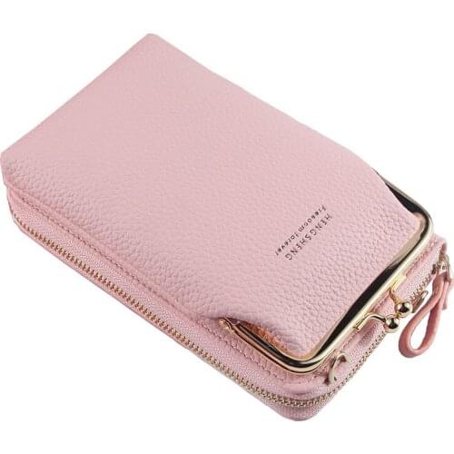 Womens Wallet Fashion Solid Color Letter Coin Purses Female Leather Strap Shoulder Phone Card Holder Pockets For Girls