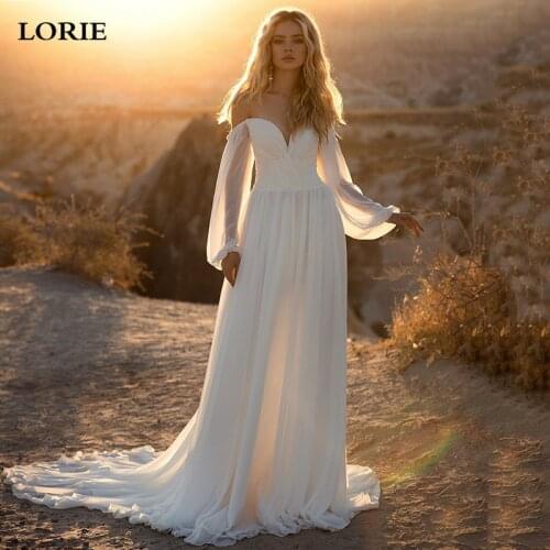 LORIE Romantic Wedding Dresses Bohemian Chiffon A Line Puff Sleeves Wedding Gown Beach Bridal Dress 2021 abito da sposa