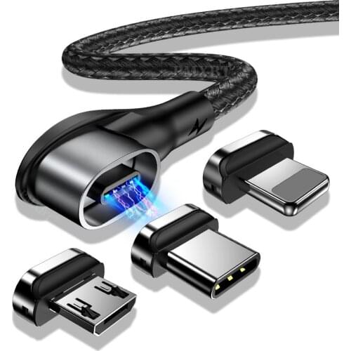 Magnetic Cable Micro USB Type C Adapter Charger 90 Degree Elbow Fast Charging Led Lighting Data For iPhone Samsung xiaomi note 8