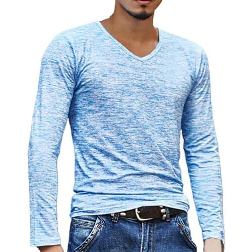 V Neck Elastic Top Camouflage Long Sleeve Men Shirt for Autumn