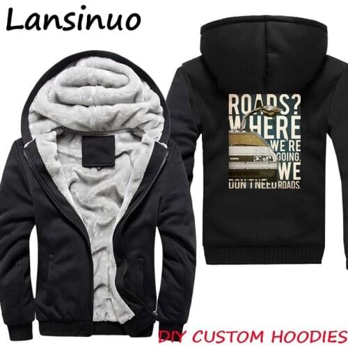 Back To The Future Roads Where We Are Going Mens Winter Jackets Coats Fashion Hooded Thick Zipper Men Sweatshirts Hoodies