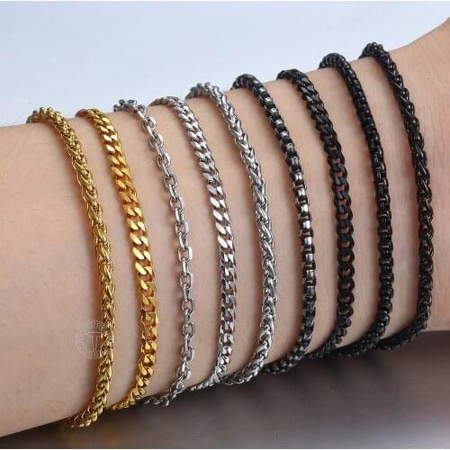 2-3mm Stainless Steel Bracelets For Women Men Wheat Box Cuban Link Chain Bracelets Male Jewelry KBB13A