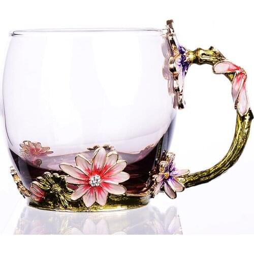 New Colored Enamel Coffee Cup Mug Tea Juice Flower Mark Heat-resistant Glass Drinkware With Gift Box